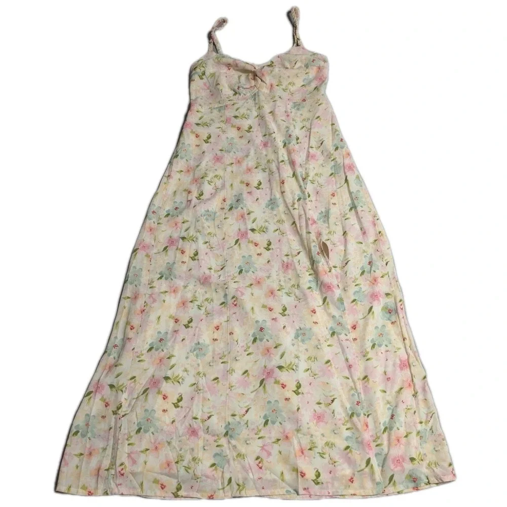 Abercrombie & Fitch Floral Maxi Dress Womens Small Pastel Pink Blue Cottagecore